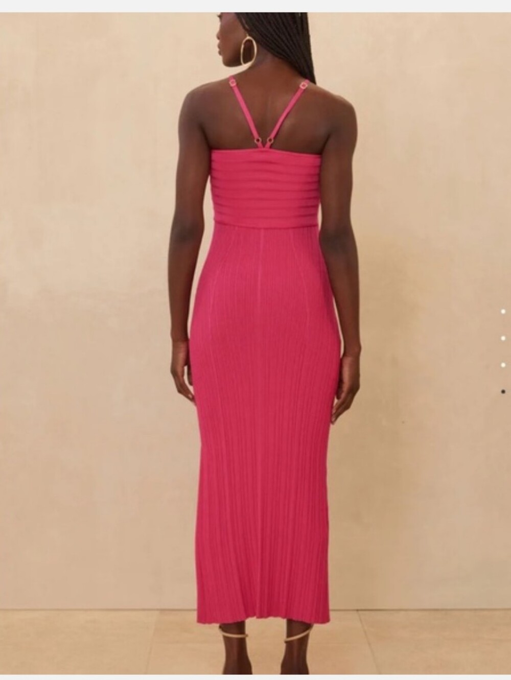 cult gaia Elfreda Hot Pink Ribbed Midi Dress with Keyhole - Picture 8 of 8